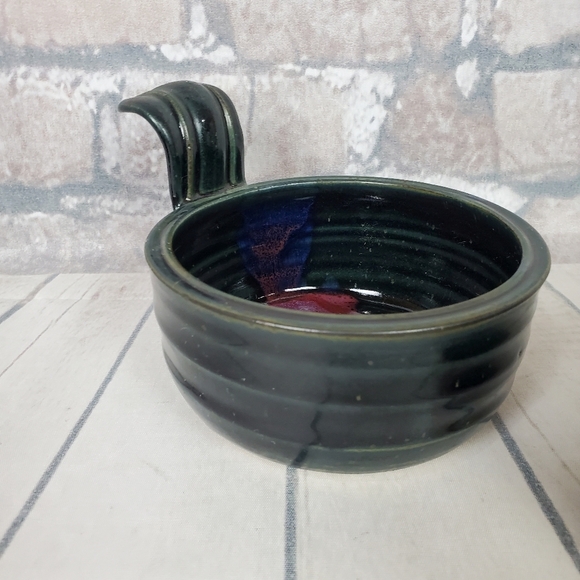 Handcrafted Studio Pottery Handled Soup Bowls Multicolored Glaze Set of 2 - Picture 4 of 16